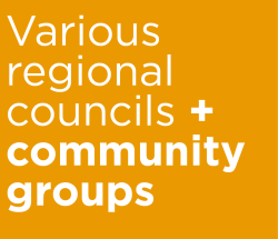 Various regional councils and many community groups